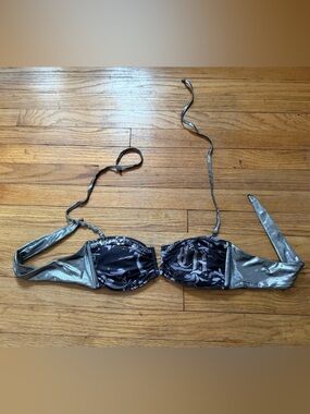 vintage Crash & Burn Silver and Black Bandeau Bikini Top